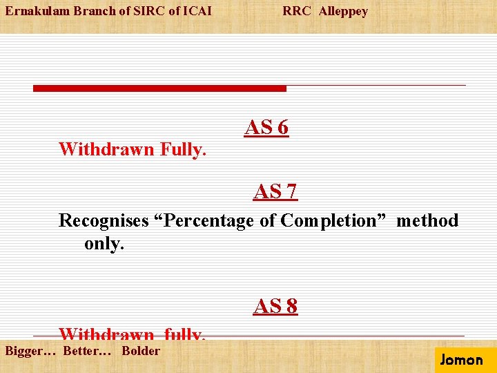 Ernakulam Branch of SIRC of ICAI Withdrawn Fully. RRC Alleppey AS 6 AS 7