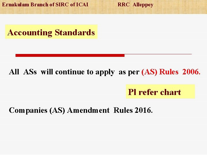 Ernakulam Branch of SIRC of ICAI RRC Alleppey Accounting Standards All ASs will continue