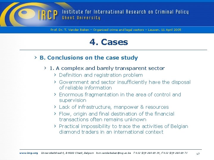 Prof. Dr. T. Vander Beken – Organised crime and legal sectors – Leuven, 11