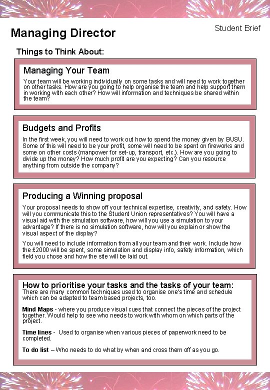 Managing Director Student Brief Things to Think About: Managing Your Team Your team will