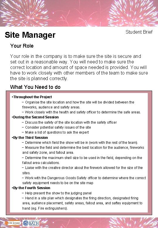 Site Manager Student Brief Your Role Your role in the company is to make