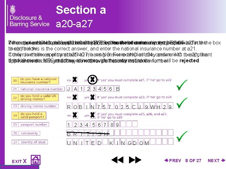 Section a a 20 -a 27 If the applicant has answered NO at a