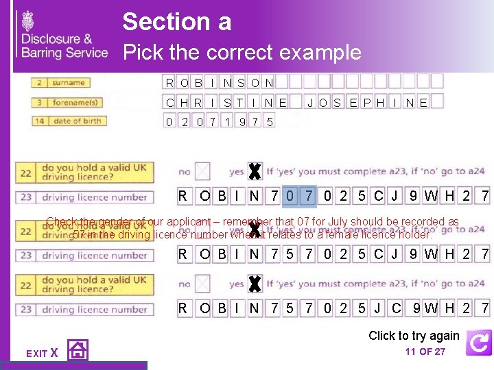 Section a Pick the correct example R O B I N S O N