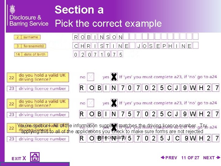 Section a Pick the correct example R O B I N S O N