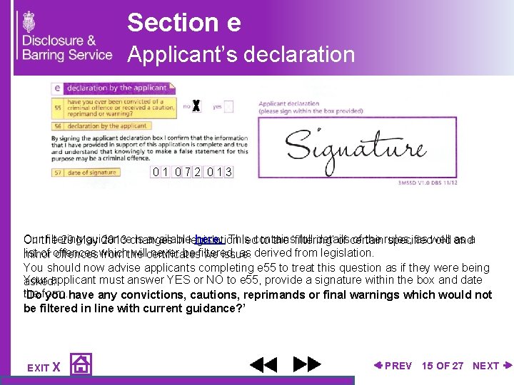 Section e Applicant’s declaration 0 1 0 7 2 0 1 3 Our filtering