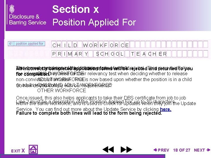 Section x Position Applied For C H I L D W O R K