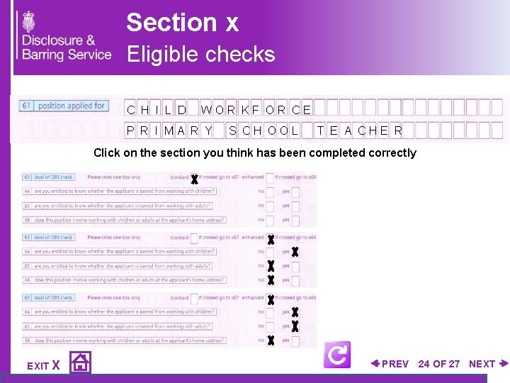 Section x Eligible checks C H I L D W O R K F