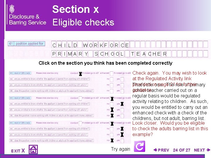 Section x Eligible checks C H I L D W O R K F
