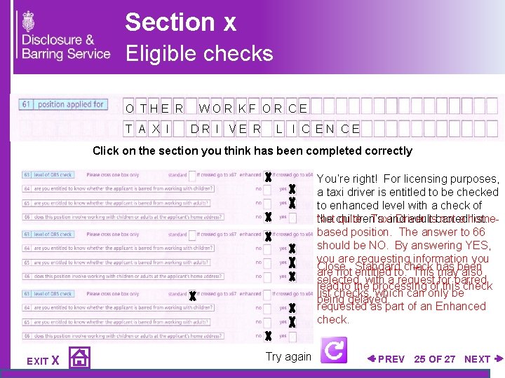 Section x Eligible checks O T H E R W O R K F