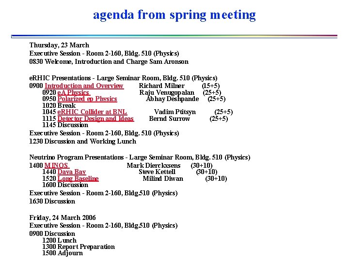 agenda from spring meeting Thursday, 23 March Executive Session - Room 2 -160, Bldg.