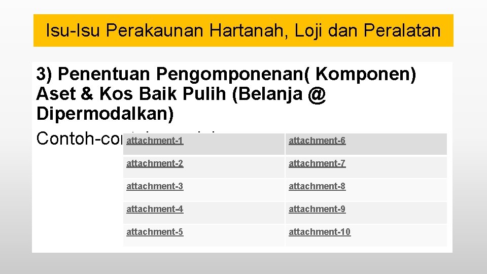 Isu-Isu Perakaunan Hartanah, Loji dan Peralatan 3) Penentuan Pengomponenan( Komponen) Aset & Kos Baik