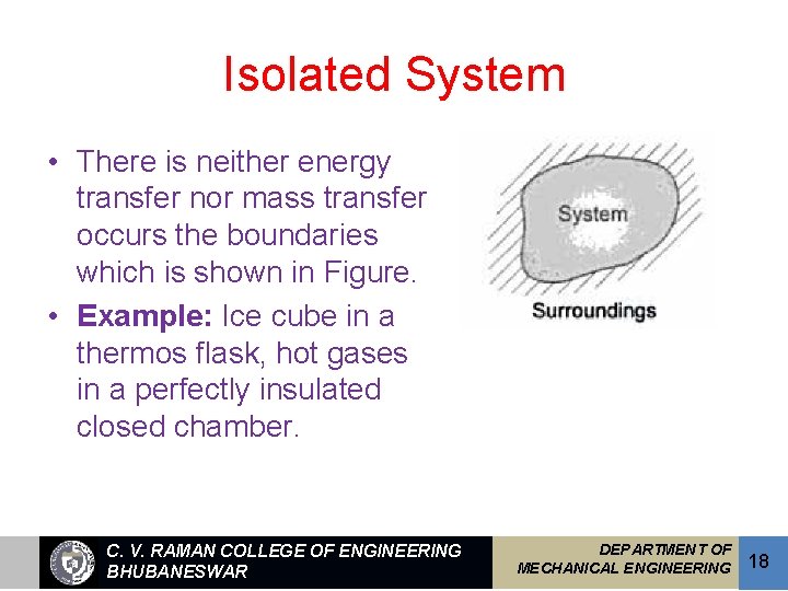 Isolated System • There is neither energy transfer nor mass transfer occurs the boundaries