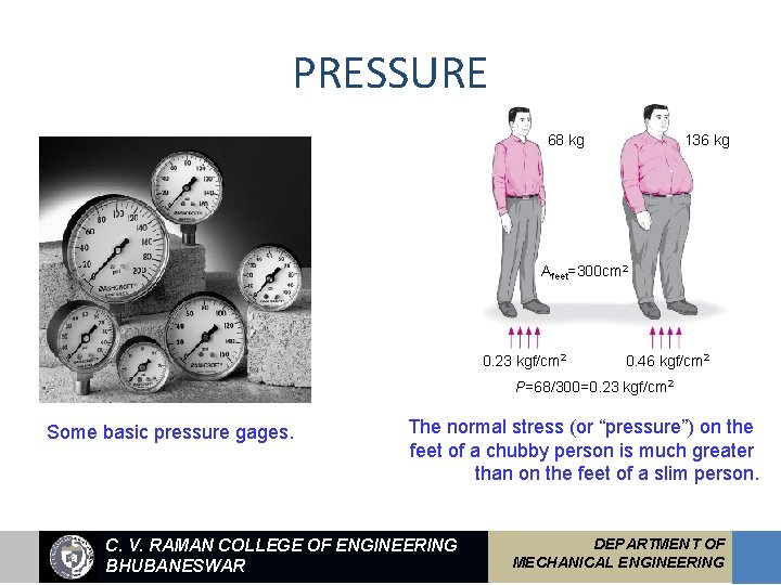 PRESSURE 68 kg 136 kg Afeet=300 cm 2 0. 23 kgf/cm 2 0. 46