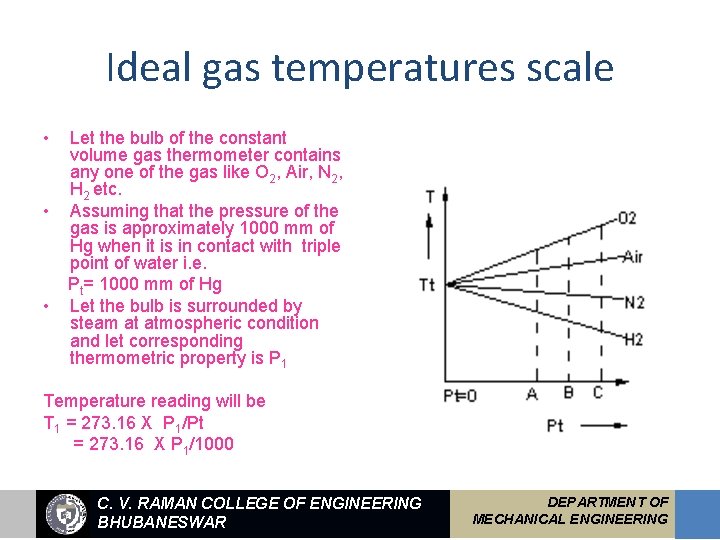 Ideal gas temperatures scale • • • Let the bulb of the constant volume