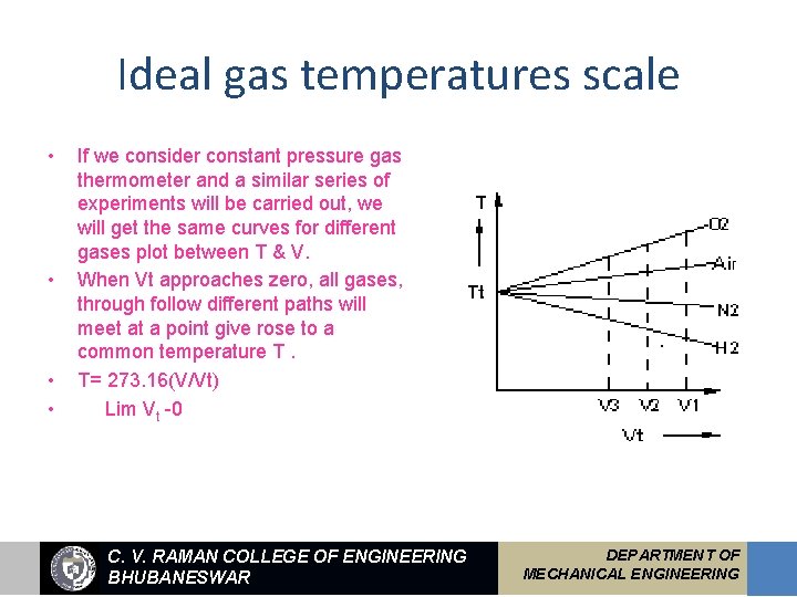 Ideal gas temperatures scale • • If we consider constant pressure gas thermometer and