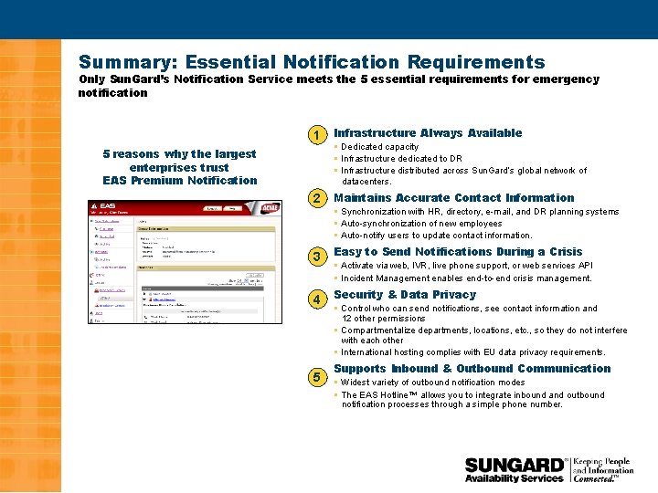 Summary: Essential Notification Requirements Only Sun. Gard’s Notification Service meets the 5 essential requirements