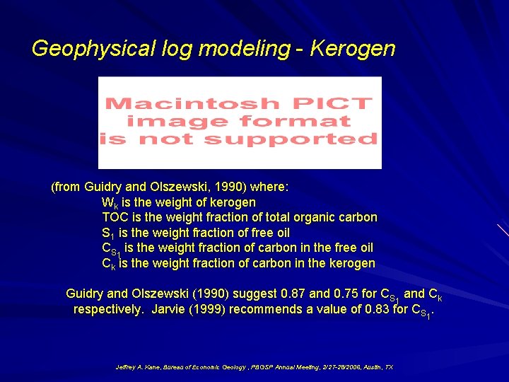 Geophysical log modeling - Kerogen (from Guidry and Olszewski, 1990) where: Wk is the