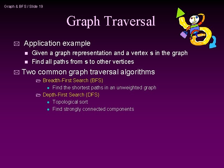 Graph & BFS / Slide 19 Graph Traversal * Application example Given a graph