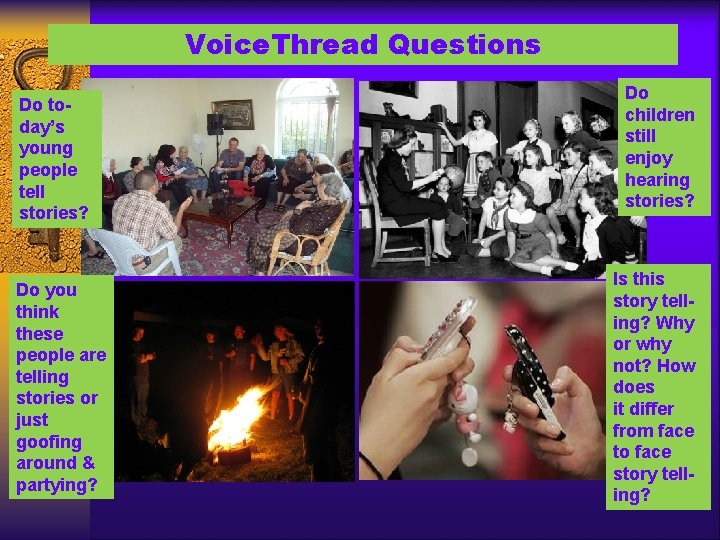 Voice. Thread Questions Do today’s young people tell stories? Do you think these people