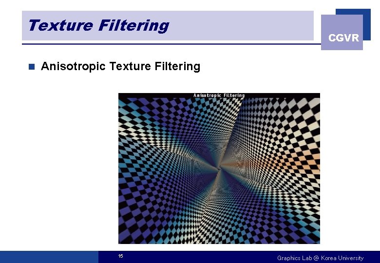 Texture Filtering n CGVR Anisotropic Texture Filtering 15 Graphics Lab @ Korea University 