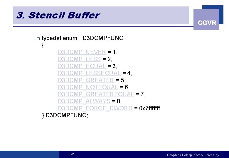 3. Stencil Buffer o CGVR typedef enum _D 3 DCMPFUNC { D 3 DCMP_NEVER