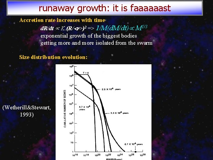 runaway growth: it is faaaaaast Accretion rate increases with time d. R/dt K. (R/