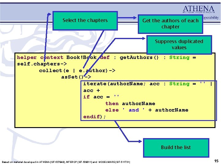 Select the chapters Get the authors of each chapter Suppress duplicated values helper context