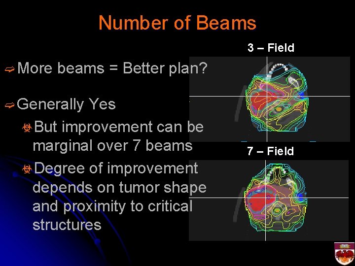 Number of Beams 3 – Field ➫ More beams = Better plan? ➫ Generally