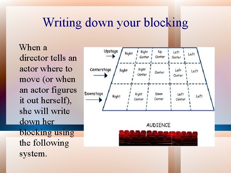 Writing down your blocking When a director tells an actor where to move (or
