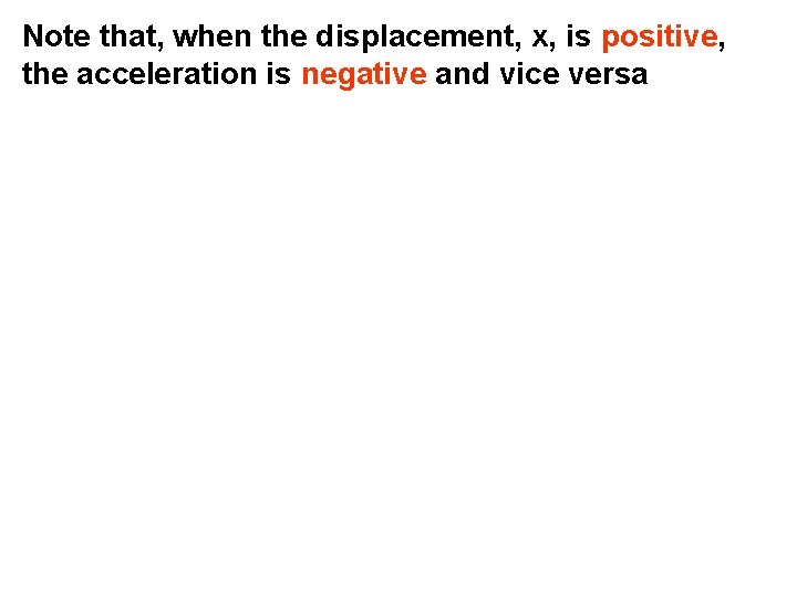 Note that, when the displacement, x, is positive, the acceleration is negative and vice