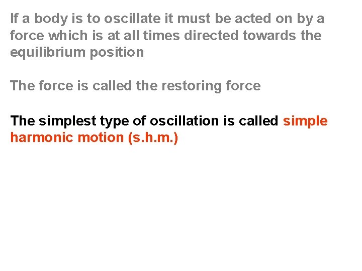 If a body is to oscillate it must be acted on by a force