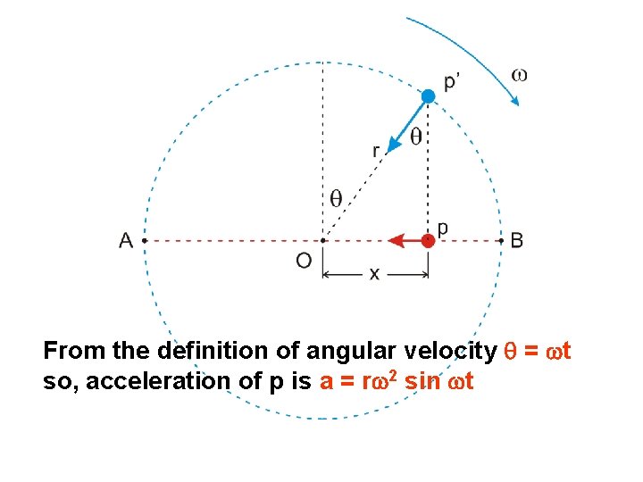 From the definition of angular velocity q = wt so, acceleration of p is