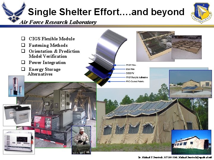 Single Shelter Effort…. and beyond Air Force Research Laboratory q CIGS Flexible Module q