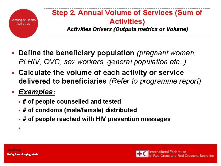 Costing of Health Activities Step 2. Annual Volume of Services (Sum of Activities) Activities