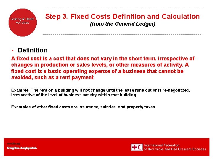 Costing of Health Activities Step 3. Fixed Costs Definition and Calculation (from the General