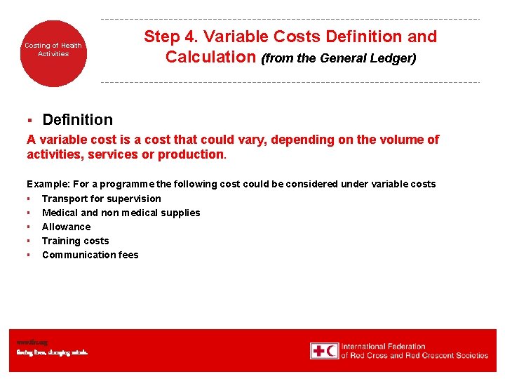 Costing of Health Activities Step 4. Variable Costs Definition and Calculation (from the General