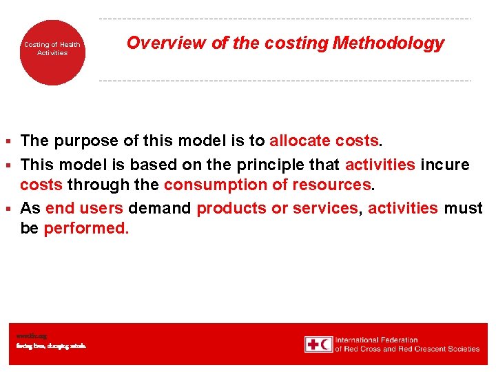 Costing of Health Activities Overview of the costing Methodology The purpose of this model