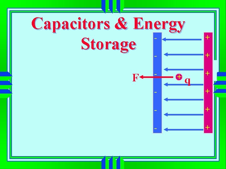 Capacitors & Energy Storage F - + q + + + - + -