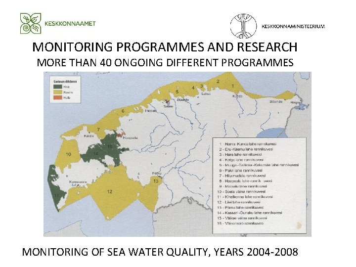MONITORING PROGRAMMES AND RESEARCH MORE THAN 40 ONGOING DIFFERENT PROGRAMMES MONITORING OF SEA WATER MONITORING PROGRAMMES AND RESEARCH MORE THAN 40 ONGOING DIFFERENT PROGRAMMES MONITORING OF SEA WATER