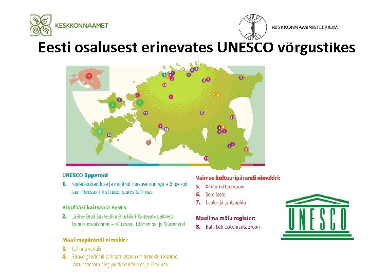 Eesti osalusest erinevates UNESCO võrgustikes Eesti osalusest erinevates UNESCO võrgustikes
