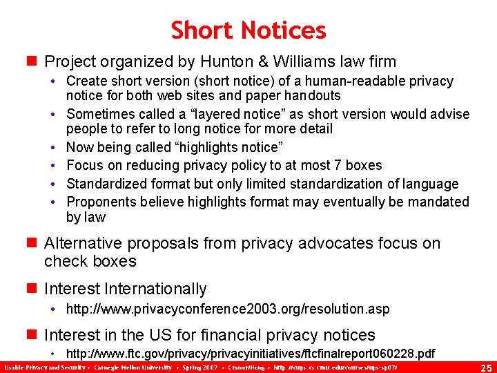 Short Notices n Project organized by Hunton & Williams law firm • Create short