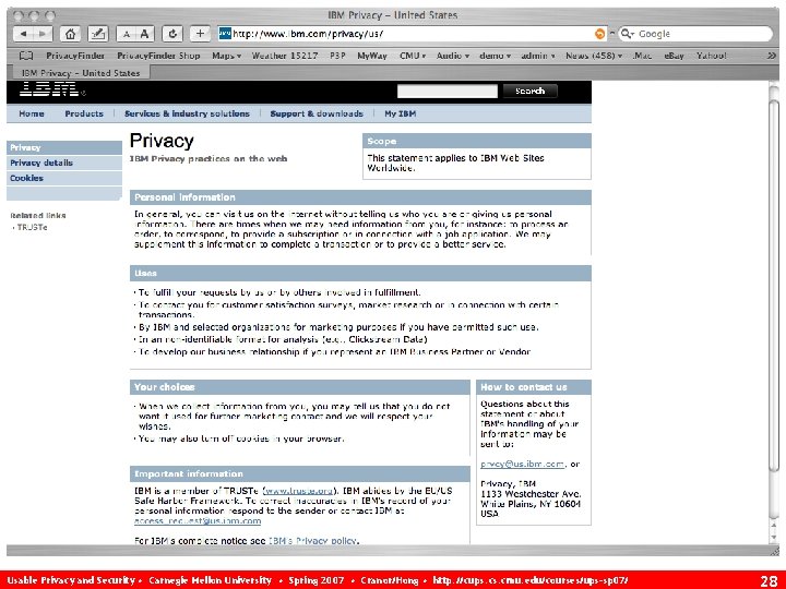 Usable Privacy and Security • Carnegie Mellon University • Spring 2007 • Cranor/Hong •