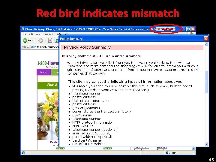 Red bird indicates mismatch 45 