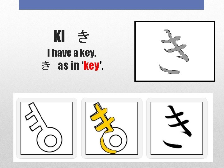 KI き I have a key. き as in ‘key’. 