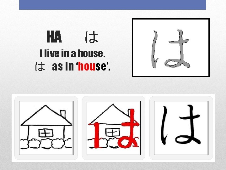 HA 　は I live in a house. は as in ‘house’. 