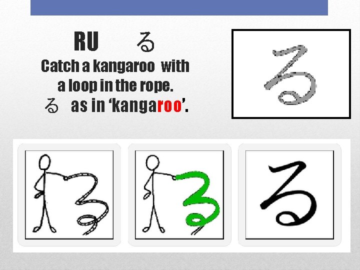 RU 　る Catch a kangaroo with a loop in the rope. る as in