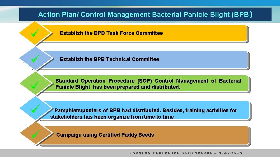 Action Plan/ Control Management Bacterial Panicle Blight (BPB) Establish the BPB Task Force Committee