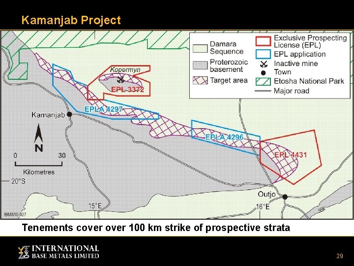 Kamanjab Project Tenements cover 100 km strike of prospective strata 29 