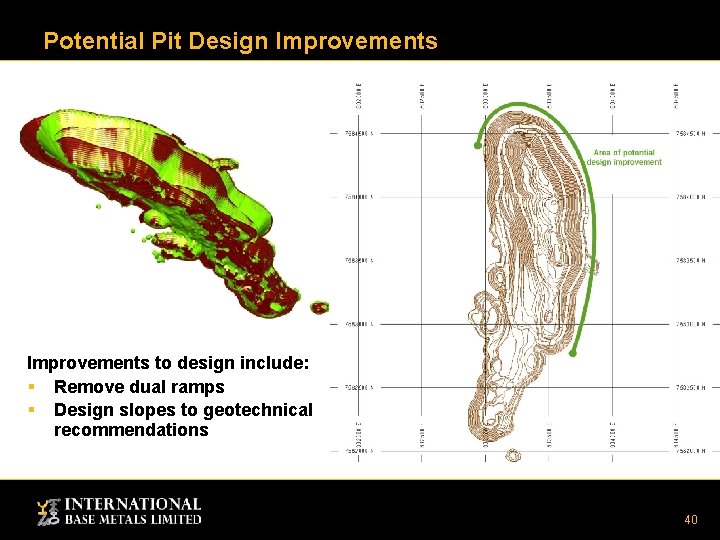 Potential Pit Design Improvements to design include: § Remove dual ramps § Design slopes Potential Pit Design Improvements to design include: § Remove dual ramps § Design slopes