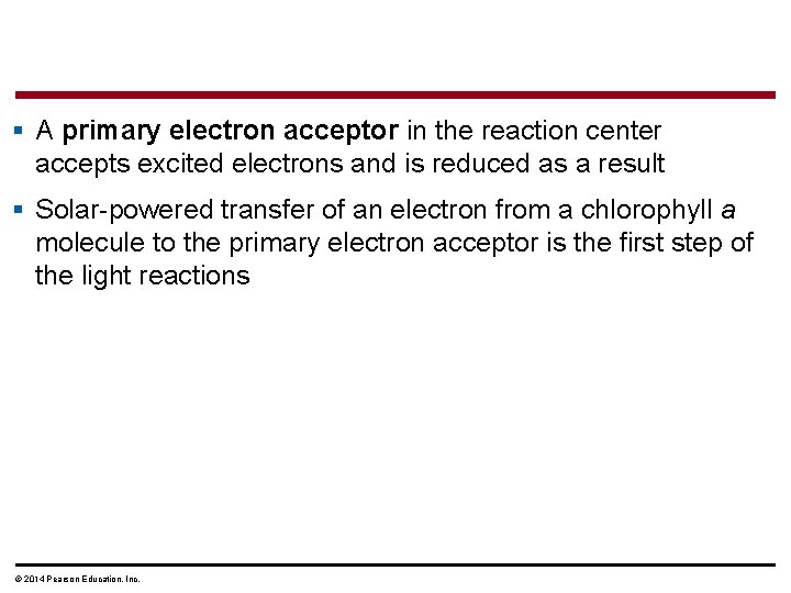 § A primary electron acceptor in the reaction center accepts excited electrons and is